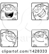 Clipart Of Black And White Lineart Happy Shrub Monster Faces Royalty Free Vector Illustration by Cory Thoman