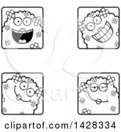 Clipart Of Black And White Lineart Happy Female Shrub Monster Faces Royalty Free Vector Illustration