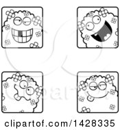 Clipart Of Black And White Lineart Goofy Shrub Monster Faces Royalty Free Vector Illustration
