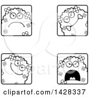 Clipart Of Black And White Lineart Mad Shrub Monster Faces Royalty Free Vector Illustration by Cory Thoman
