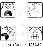 Clipart Of Black And White Lineart Scared Monster Faces Royalty Free Vector Illustration