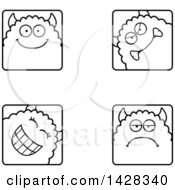 Clipart Of Black And White Lineart Monster Faces Royalty Free Vector Illustration