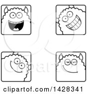 Clipart Of Black And White Lineart Happy Monster Faces Royalty Free Vector Illustration