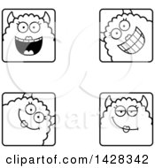 Clipart Of Black And White Lineart Happy Female Monster Faces Royalty Free Vector Illustration