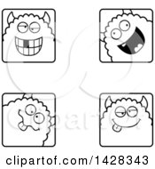 Clipart Of Black And White Lineart Goofy Monster Faces Royalty Free Vector Illustration