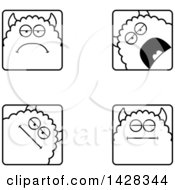 Clipart Of Black And White Lineart Calm Monster Faces Royalty Free Vector Illustration