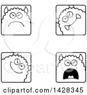 Clipart Of Black And White Lineart Mad Monster Faces Royalty Free Vector Illustration