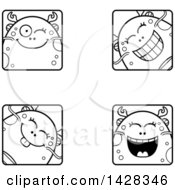 Poster, Art Print Of Black And White Lineart Winking Fish Monster Faces