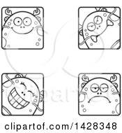 Clipart Of Black And White Lineart Fish Monster Faces Royalty Free Vector Illustration
