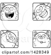 Clipart Of Black And White Lineart Happy Female Fish Monster Faces Royalty Free Vector Illustration