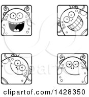 Black And White Lineart Happy Fish Monster Faces