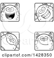 Poster, Art Print Of Black And White Lineart Happy Fish Monster Faces