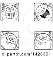 Poster, Art Print Of Black And White Lineart Goofy Fish Monster Faces