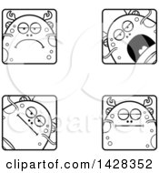 Clipart Of Black And White Lineart Calm Fish Monster Faces Royalty Free Vector Illustration