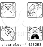 Black And White Lineart Mad Fish Monster Faces