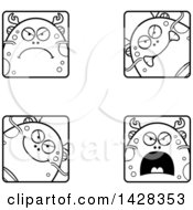 Poster, Art Print Of Black And White Lineart Mad Fish Monster Faces