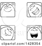 Poster, Art Print Of Black And White Lineart Four Winking Alien Faces