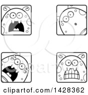 Clipart Of Black And White Lineart Scared Fly Faces Royalty Free Vector Illustration