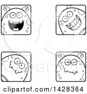 Clipart Of Black And White Lineart Happy Fly Faces Royalty Free Vector Illustration