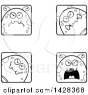 Clipart Of Black And White Lineart Mad Fly Faces Royalty Free Vector Illustration