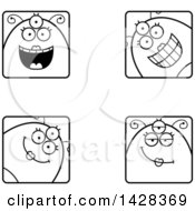 Clipart Of A Black And White Alien Faces Royalty Free Vector Illustration