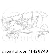 Poster, Art Print Of Cartoon Black And White Lineart Christmas Santa Claus Flying A Biplane