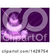 Poster, Art Print Of Purple Christmas Background With A Tinsel Tree Lights And Baubles
