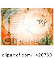 Poster, Art Print Of Watercolor Background Of A Christmas Candle And Stars Over Ruled Paper
