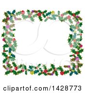 Clipart Of A Christmas Frame Of Holly Leaves And Berries Royalty Free Vector Illustration