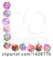 Poster, Art Print Of Border Of Colorful Christmas Ornaments On White