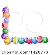 Poster, Art Print Of Border Of Colorful Christmas Bauble Ornaments On White