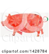 Clipart Of A Floral Patterned Watercolor Pig Royalty Free Illustration