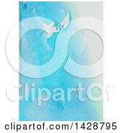 Poster, Art Print Of Peace Dove Flying Over A Blue Watercolor Background