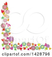 Poster, Art Print Of Border Of Happy Flowers Bees And Hearts