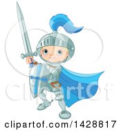 Poster, Art Print Of Cute Blond Caucasian Knight Boy Fighting With A Sword And Shield