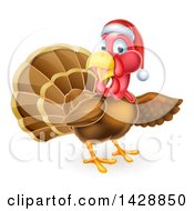 Poster, Art Print Of Christmas Turkey Bird Wearing A Santa Hat And Pointing