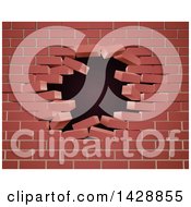 Clipart Of A 3d Hole In A Red Brick Wall Royalty Free Vector Illustration