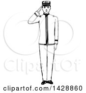 Clipart Of A Vintage Black And White Sketched Saluting Soldier Royalty Free Vector Illustration
