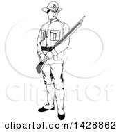 Poster, Art Print Of Vintage Black And White Sketched Soldier Holding A Rifle