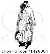 Poster, Art Print Of Vintage Black And White Sketched Couple Dancing
