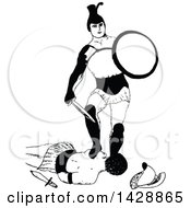 Clipart Of A Vintage Black And White Warrior Kiling Another Royalty Free Vector Illustration