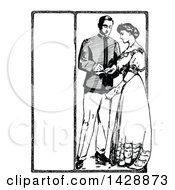 Clipart Of A Vintage Black And White Sketched Soldier And Woman Royalty Free Vector Illustration