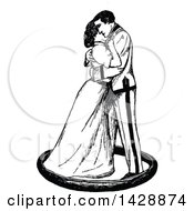 Clipart Of A Vintage Black And White Sketched Couple Dancing Royalty Free Vector Illustration