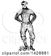 Poster, Art Print Of Vintage Black And White Sketched Beat Up Football Player