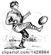 Poster, Art Print Of Vintage Black And White Sketched Man Playing Football