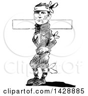 Clipart Of A Vintage Black And White Sketched Football Player Royalty Free Vector Illustration