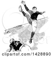 Poster, Art Print Of Vintage Black And White Sketched Football Players