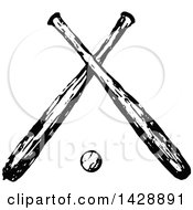 Clipart Of A Vintage Black And White Sketched Baseball And Crossed Bats Royalty Free Vector Illustration by Prawny Vintage