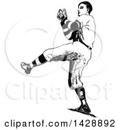 Clipart Of A Vintage Black And White Sketched Baseball Player Royalty Free Vector Illustration by Prawny Vintage