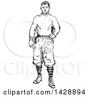 Clipart Of A Vintage Black And White Sketched Baseball Player Royalty Free Vector Illustration by Prawny Vintage